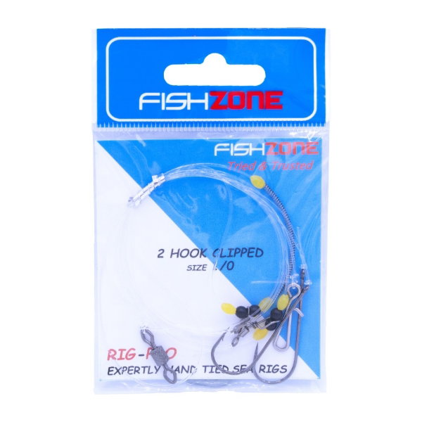 FISHZONE 2 HOOK CLIPPED RIG 1/0